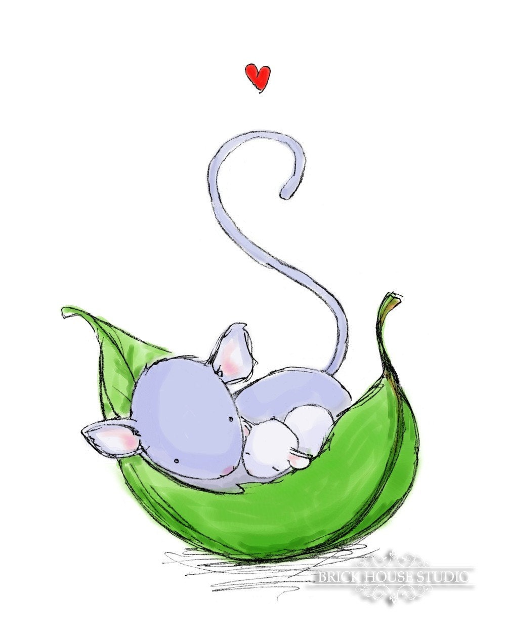 Valentine Art, Mom Mouse and Baby - 5x7 Print
