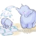 Nursery Art - Elephant Bath Time, 8x10 Illustration