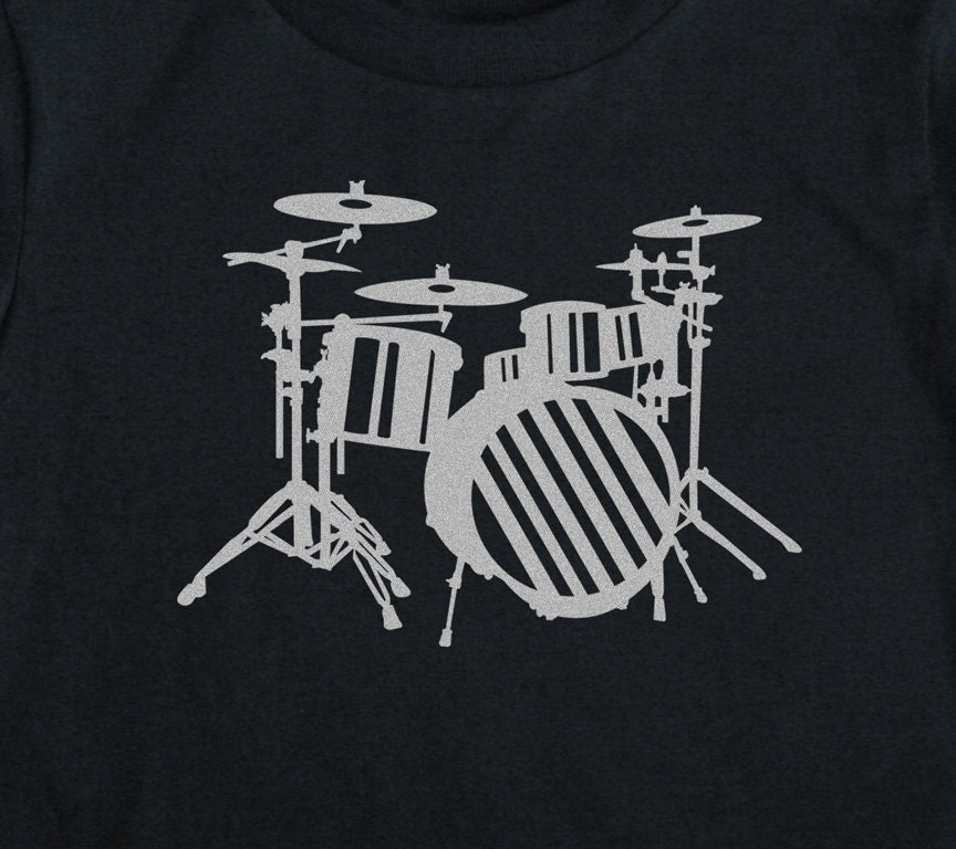 Drums shirt boys Birthday metallic silver Art Print on Black Short Sleeve Toddler tshirt