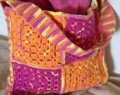 Granny Square Tote // Beach Bag // Hot Pink, Orange, and Yellow // READY TO SHIP