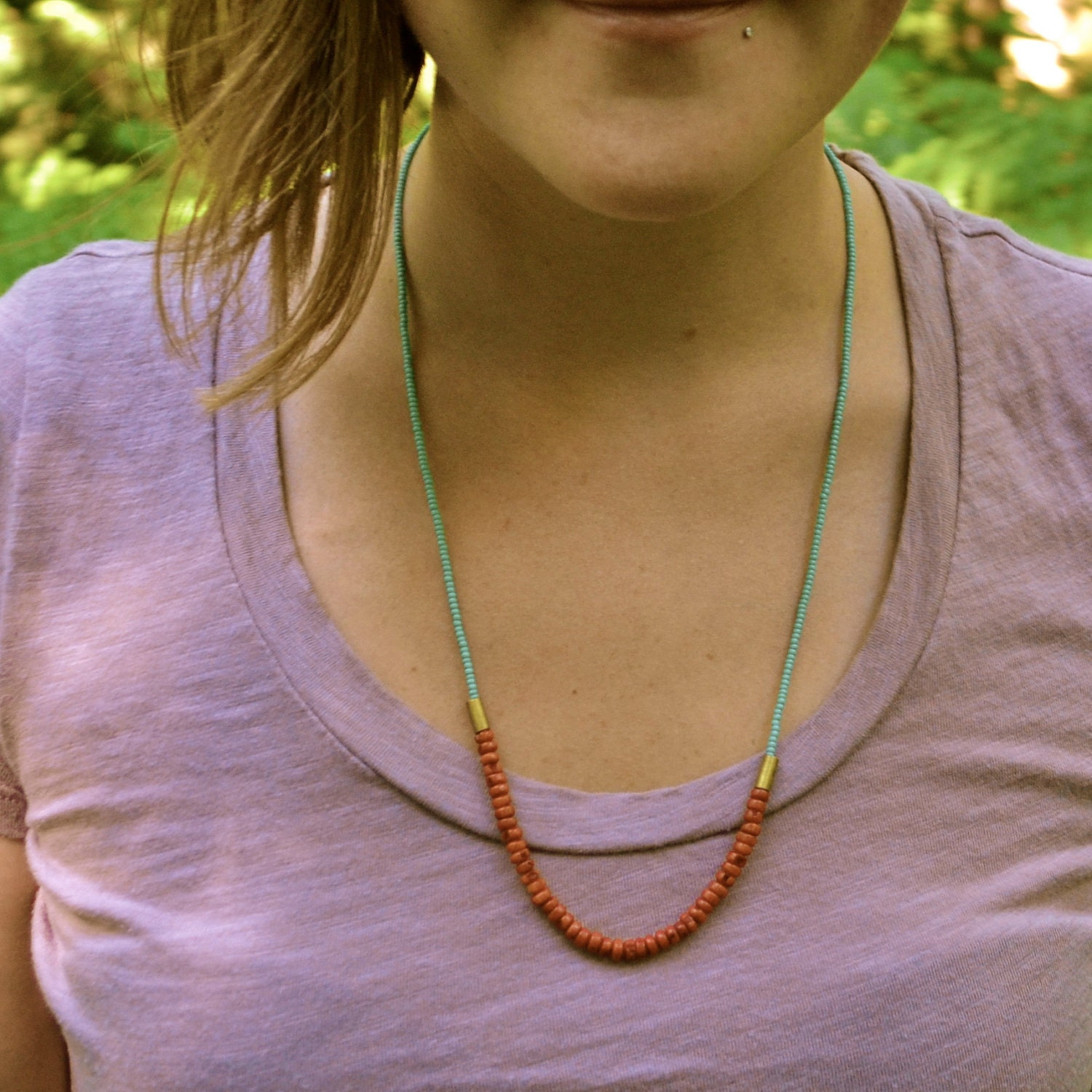 seaside reprise necklace with red coral and turquoise seed beads
