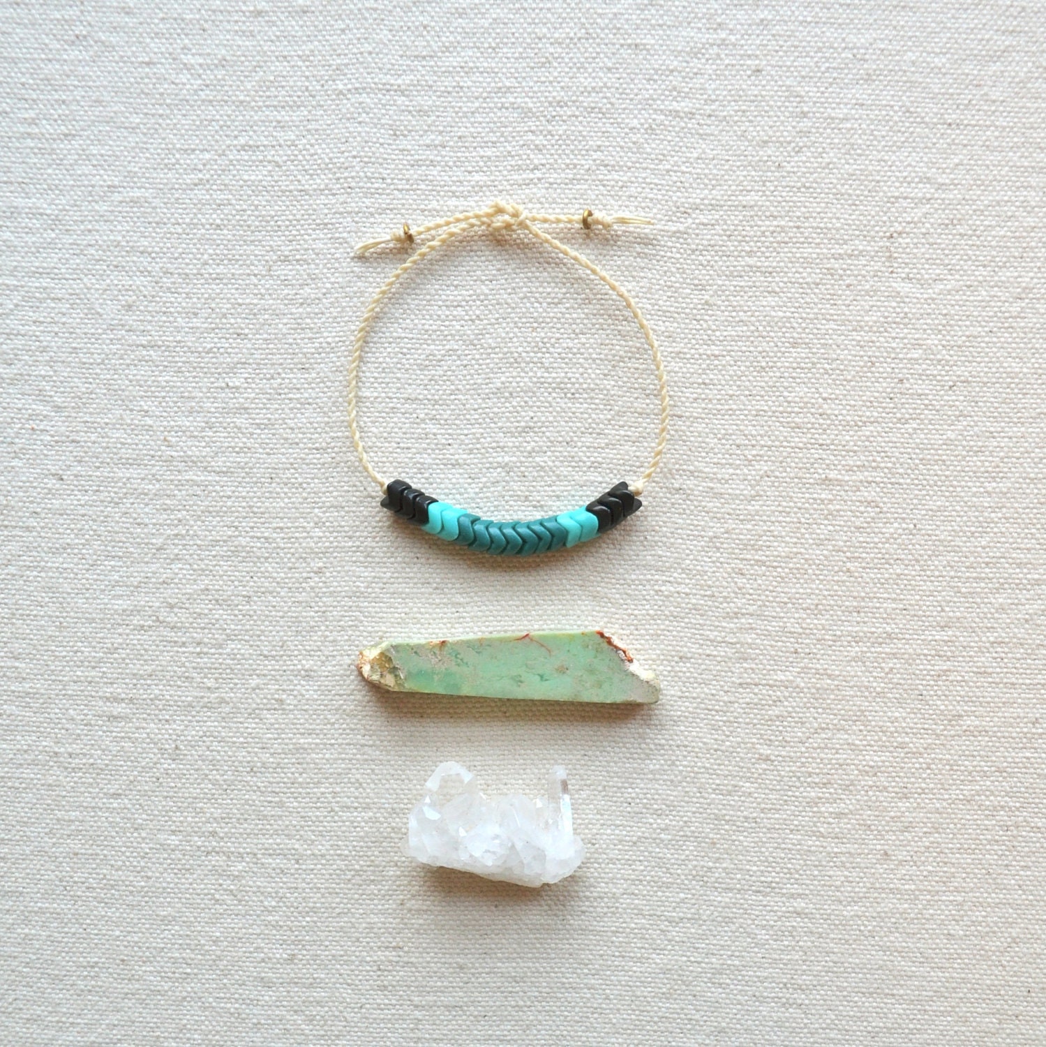 Warrior Bracelet- Hand Braided Linen and Antique Snake Beads