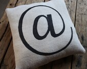 Hip "At" Sign Burlap Pillow in Oyster White