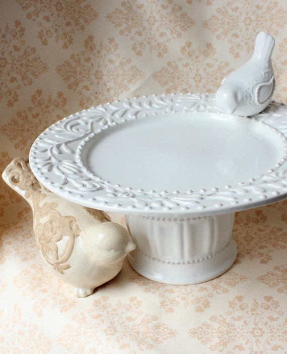 White Cake Stand Dessert Pedestal Cake Plate by onaprettyplate