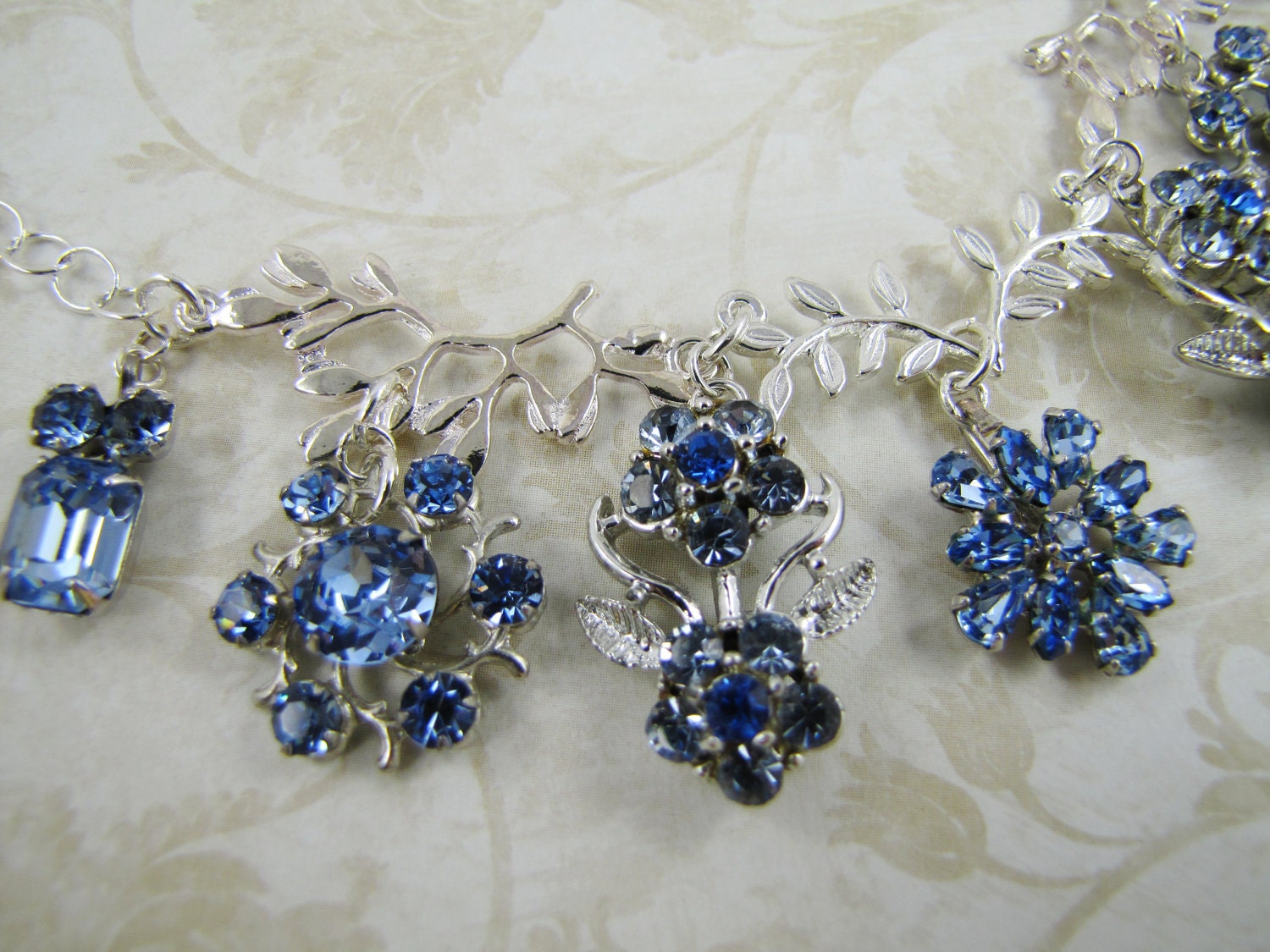 Blue Skies- Vintage refashioned rhinestone and silver necklace- One of a Kind- refashioned jewelry