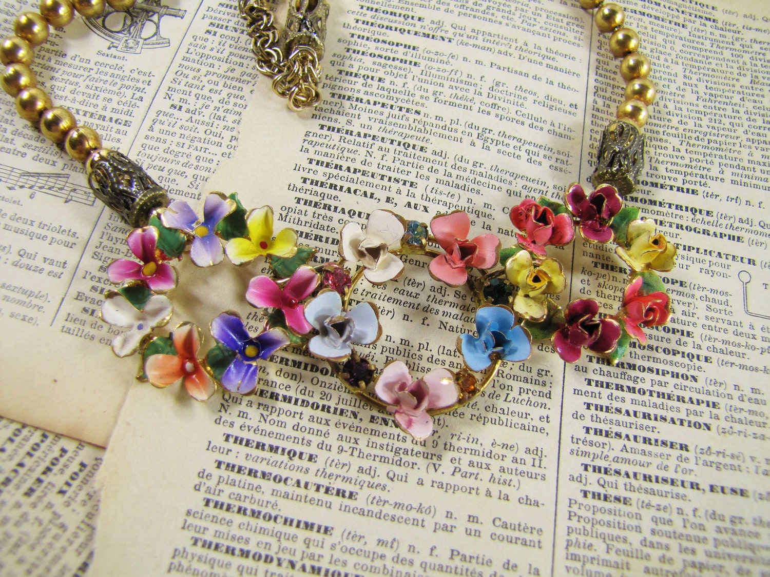 The Three Graces- Vintage Assemblage Statement Necklace- Antique Austrian Enamel Wreaths- One of a Kind- Greek Goddesses
