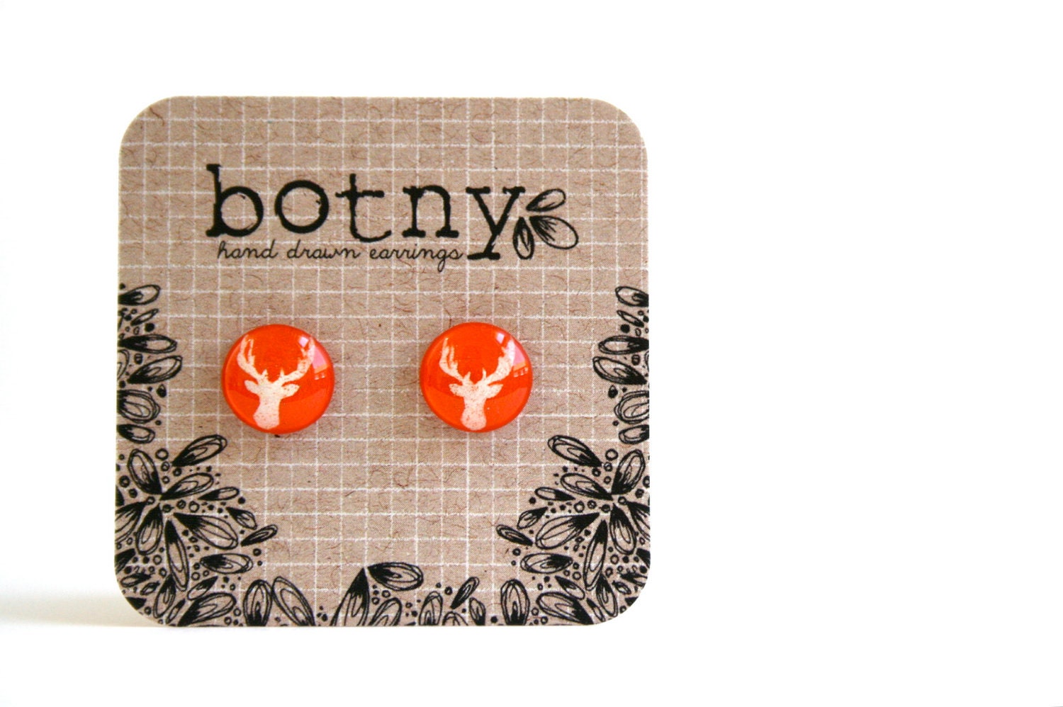 Hunter Orange and Snow White Deer Silhouette Brook Earrings