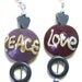 Peace Love Boho Earrings, hippie boho earrings, peace love earrings, dangle, eco friendly, upcycled earrings, recycled, boho jewelry
