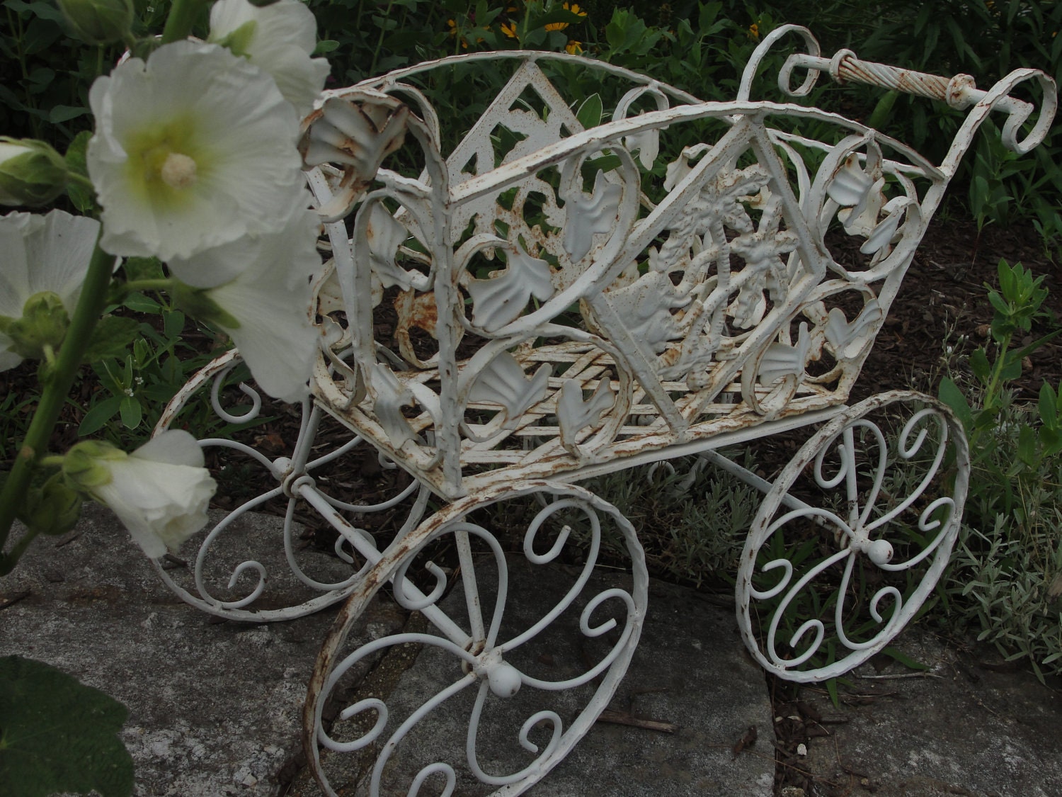 Unique - Vintage wrought iron planter - magazine rack - garden ornament