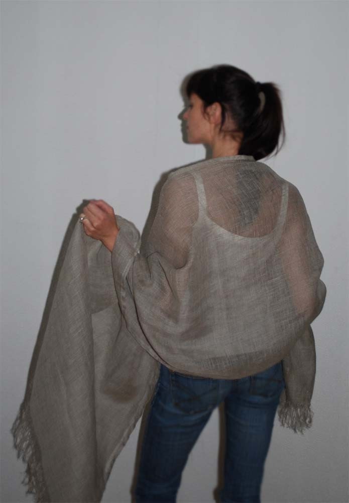 Linen Gauze Wrap . Scarf. Natural Grey.
