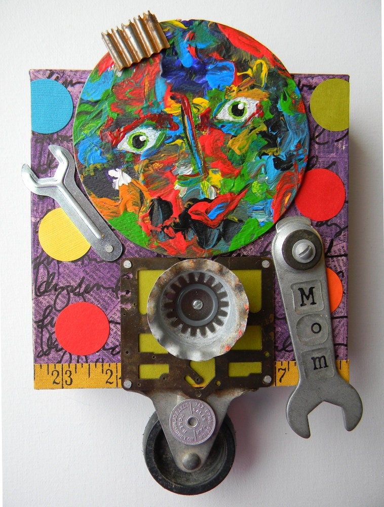 SALE-Recycled Art Collage  -  "Mama's Boy"  -  Original Mixed Media