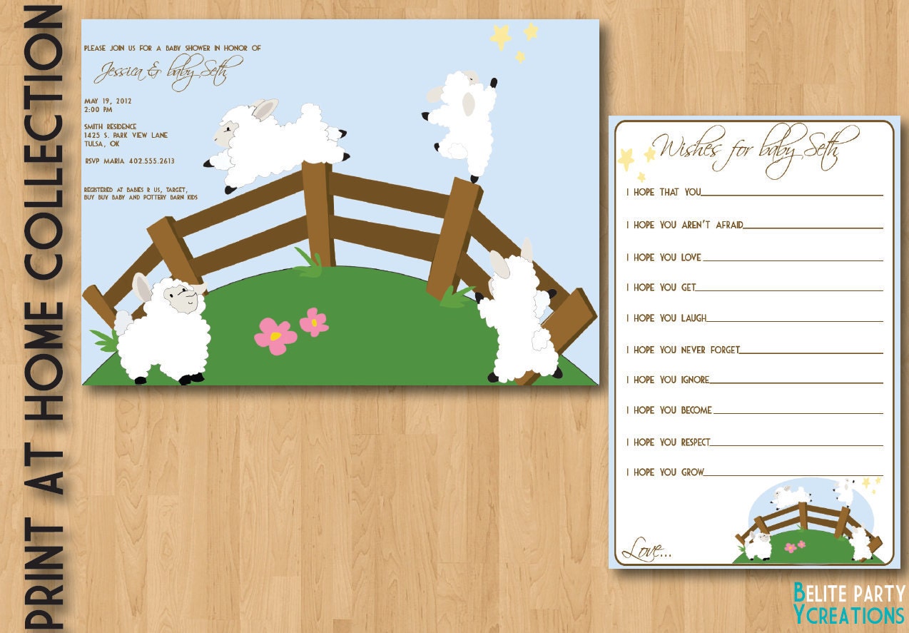 Sheep Invitation & Wishes for Baby Set