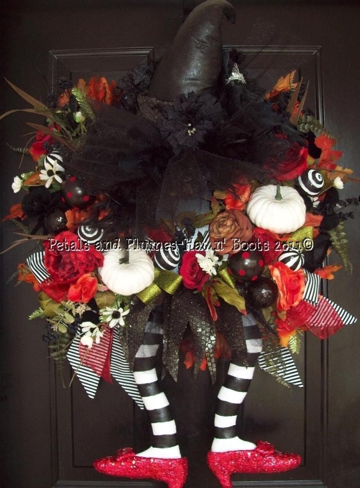 CUSTOM ORDER-Halloween Wreath-ThE WiCkEd WiTcH with Ruby Red Slippers-Fall Wreath-(Please read Production dates)Petals & Plumes Orig Design
