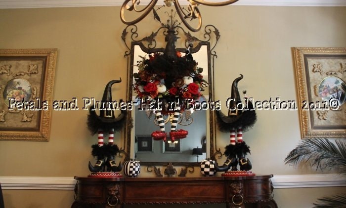 CUSTOM ORDER-Halloween Wreath-"ThE WiCkEd WiTcH with "Ruby Red Slippers" Fall Wreath-(Please see details)Petals & Plumes Original Design
