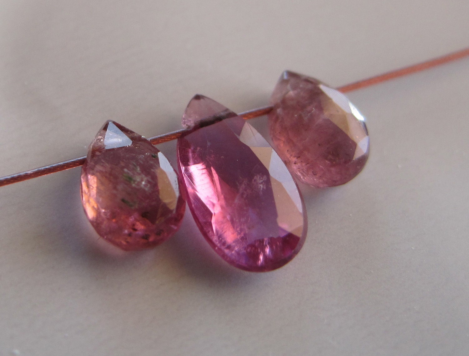 Faceted Pink Tourmaline Briolette Bead Set Teardrop Hot Pink Gemstone Beauty Destash Jewelry Making Supplies