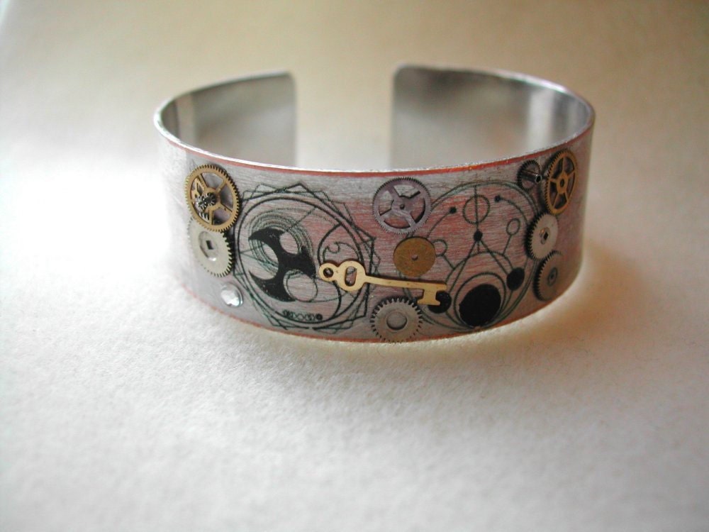Doctor Who Steampunk Cuff Bracelet with Time Lord in Gallifreyan symbols