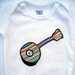 0 to 3 months Organic Baby White Onesie with Handmade Organic Banjo Applique - Bluegrass Festival Shirt