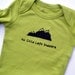 Organic Kiwi Green Bodysuit with "No Child Left Indoors" and mountains - Handprinted Screen Print 0 3 6 12 18 months Long Sleeve