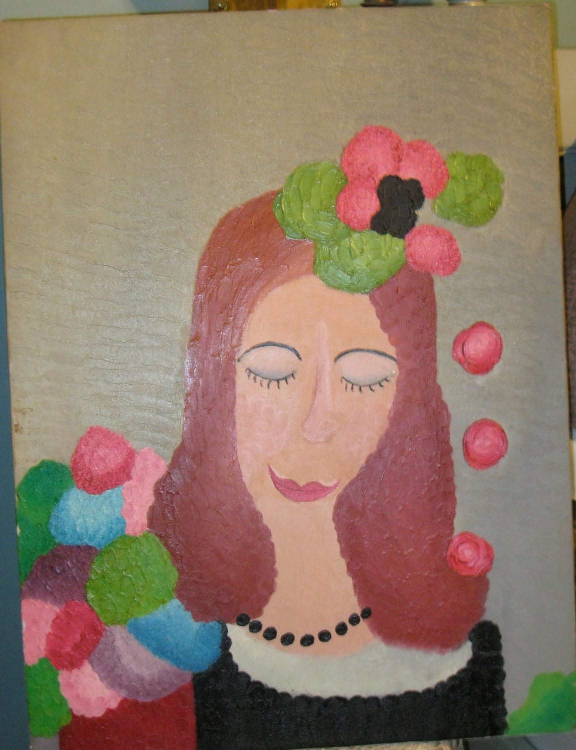 80s Original Painting / Pop Art / Mod /  Funky Decor / Bright Color Art / Pink, Lime Green
