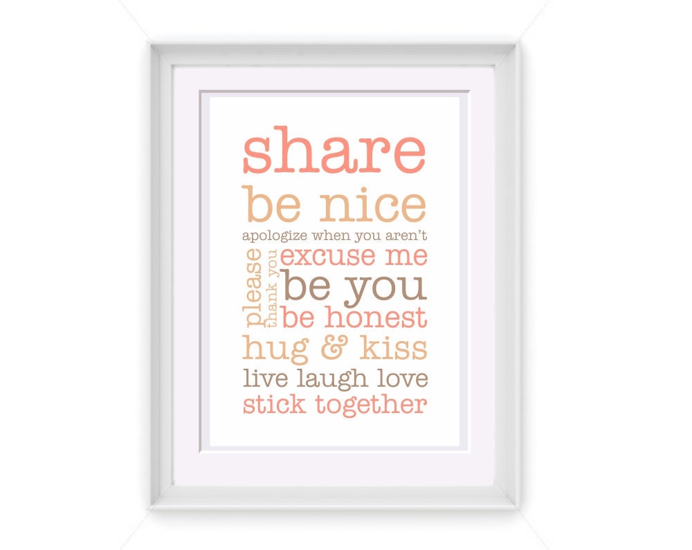 Subway Style Printable Rules to Live By - Peach -  5x7 or 8x10