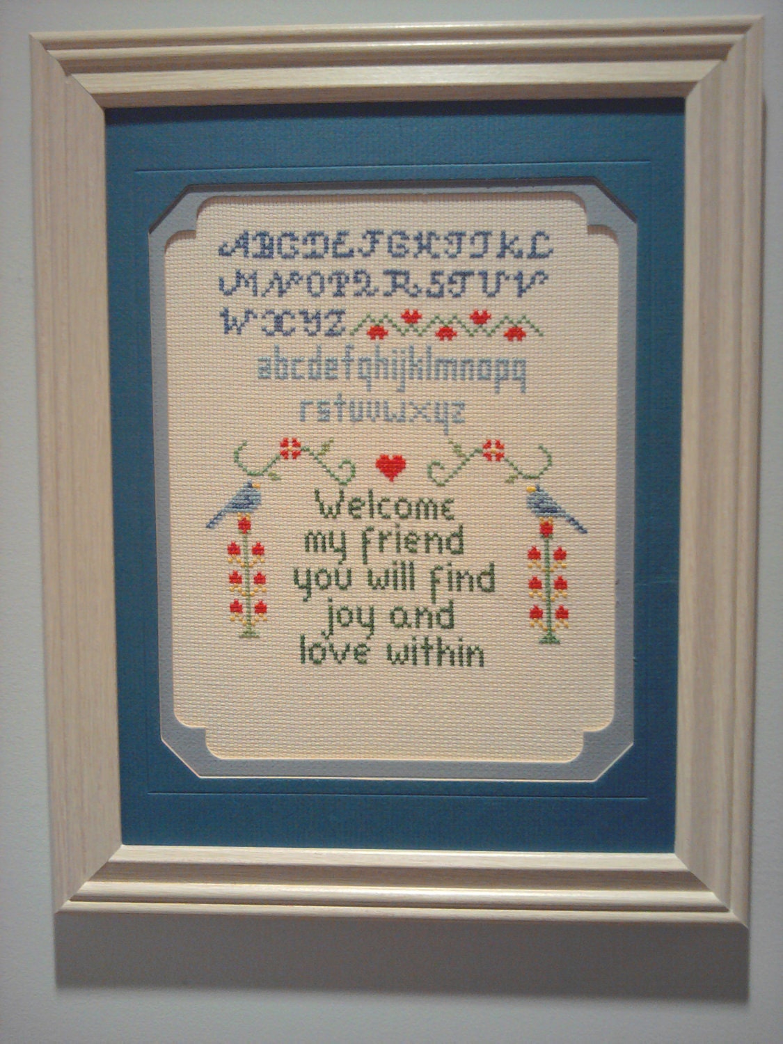 Creative Circle "Welcome" cross-stitch sampler - completed - 25% OFF