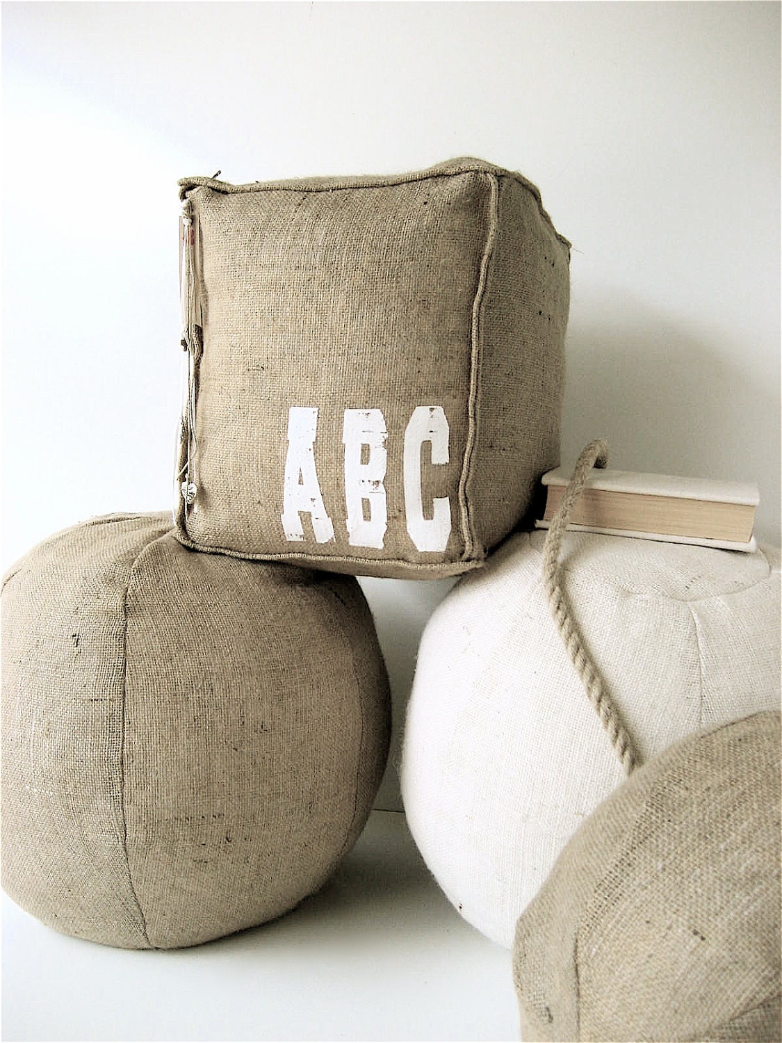 Burlap Cube ABC Pillow
