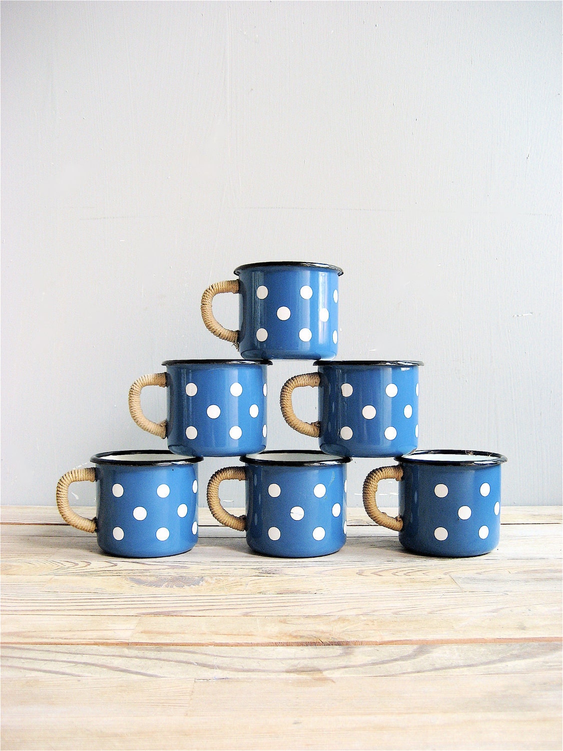 Vintage Polka Dot Enamel Mugs