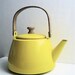 Vintage Yellow Enamel Teapot Wooden Handle