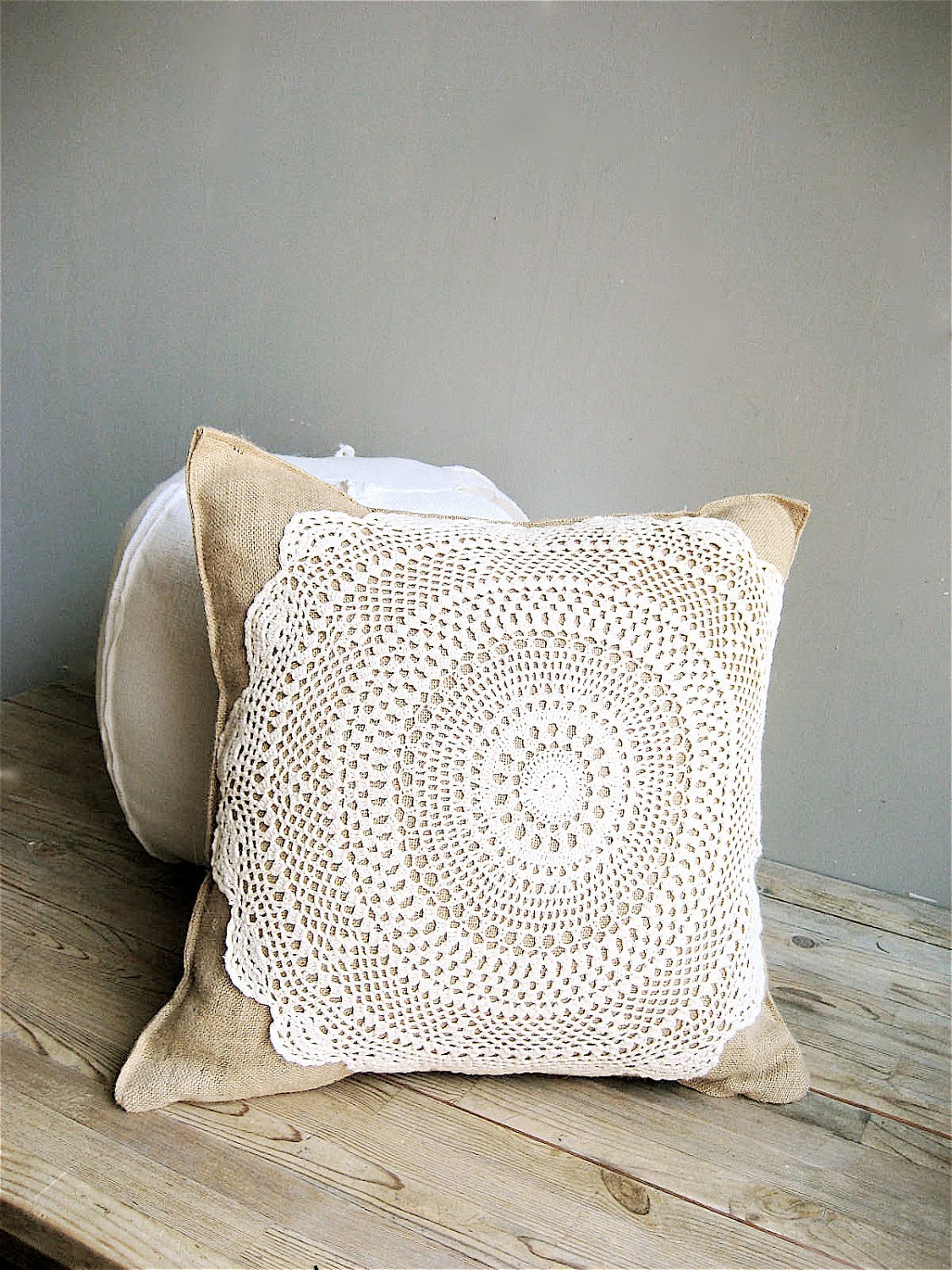 RESERVED for DEID Burlap Doily Pillow Cover