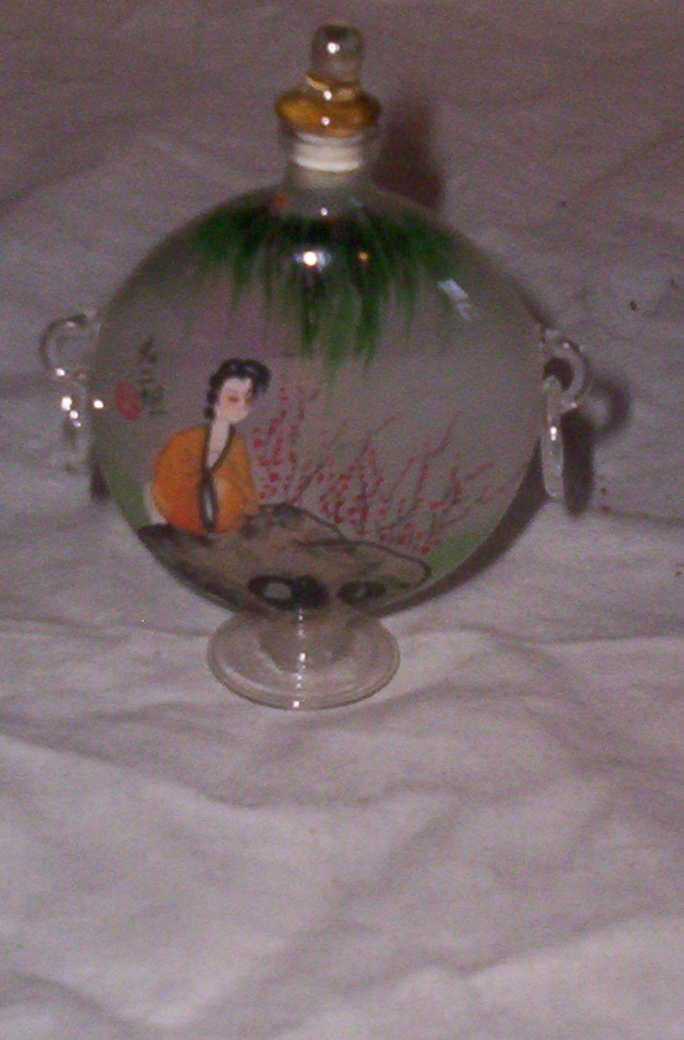 vintage oriental snuff bottle reverse painted 2 sided