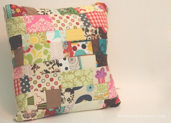 Mulberry Street - Scrappy Patchwork Throw Pillow Cover Quilted 16x16