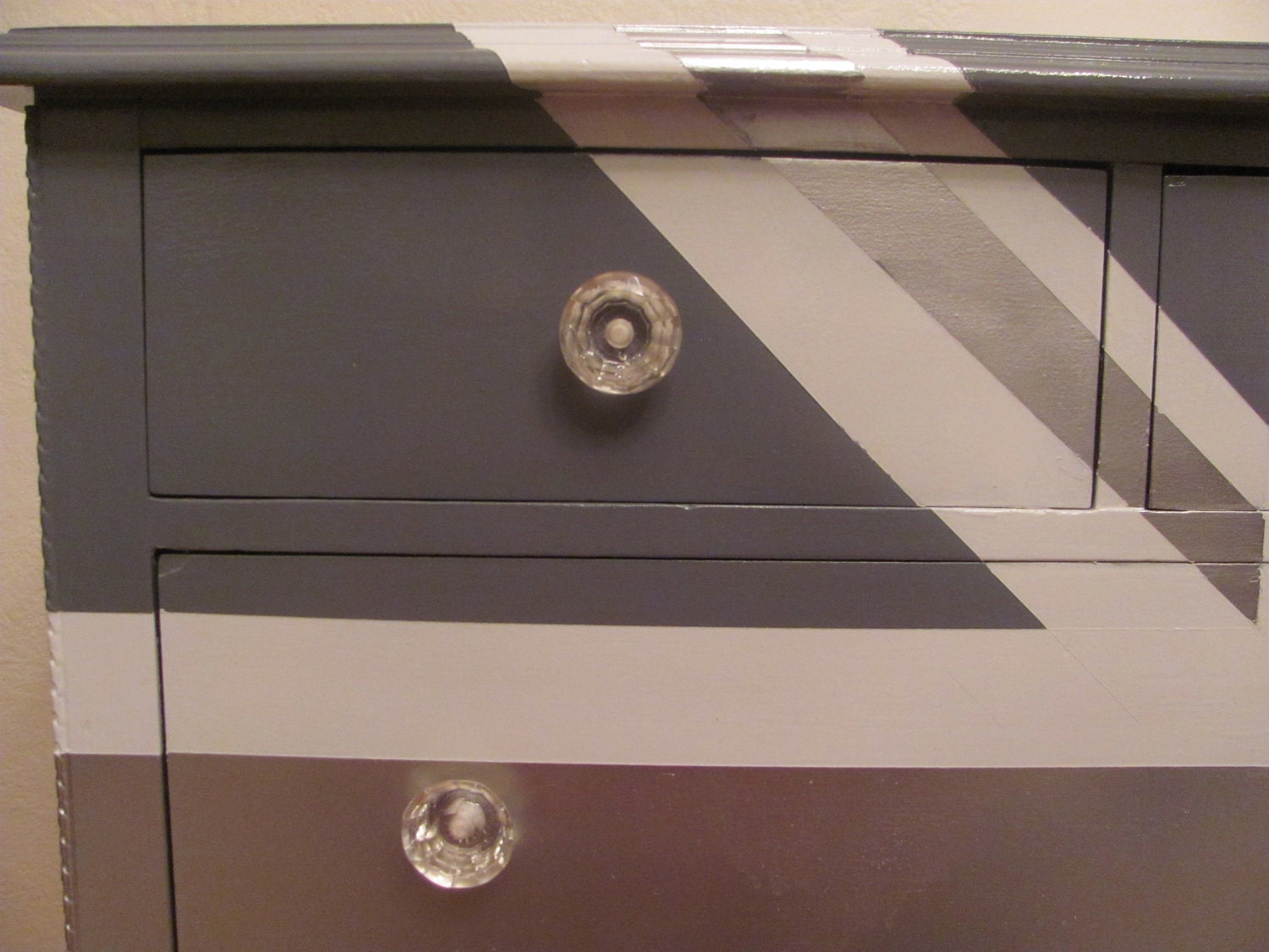 ReLoved and UpCycled - Stunning Antique Union Jack Silver Grey and White High Gloss Dresser