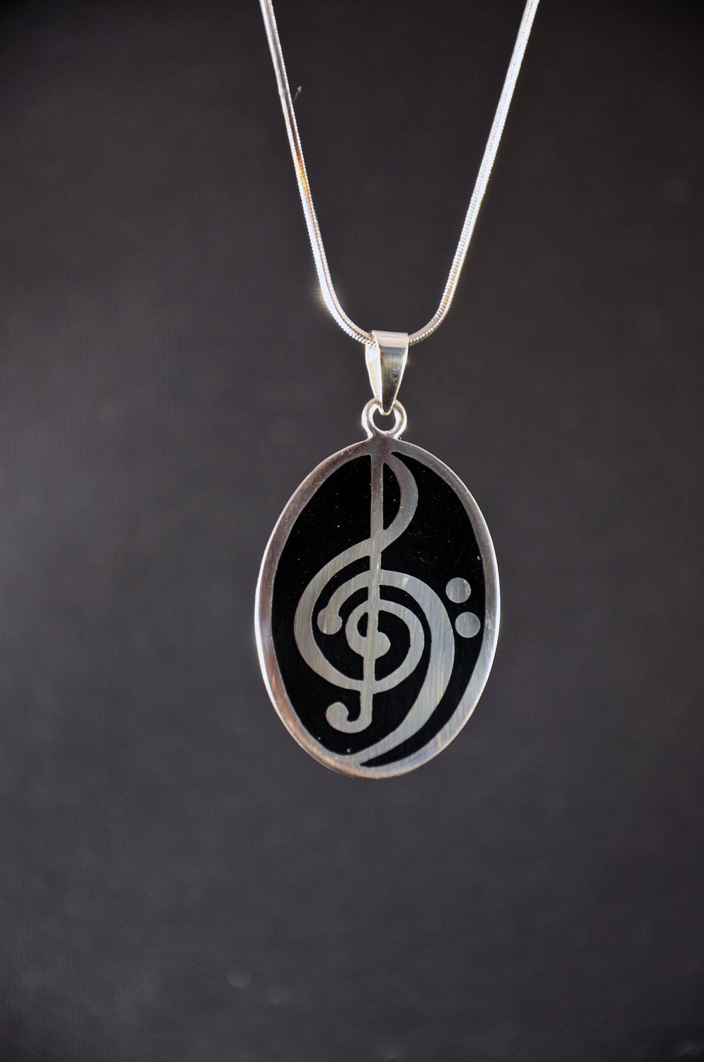Silver and Black enamel Treble and Bass clef pendant
