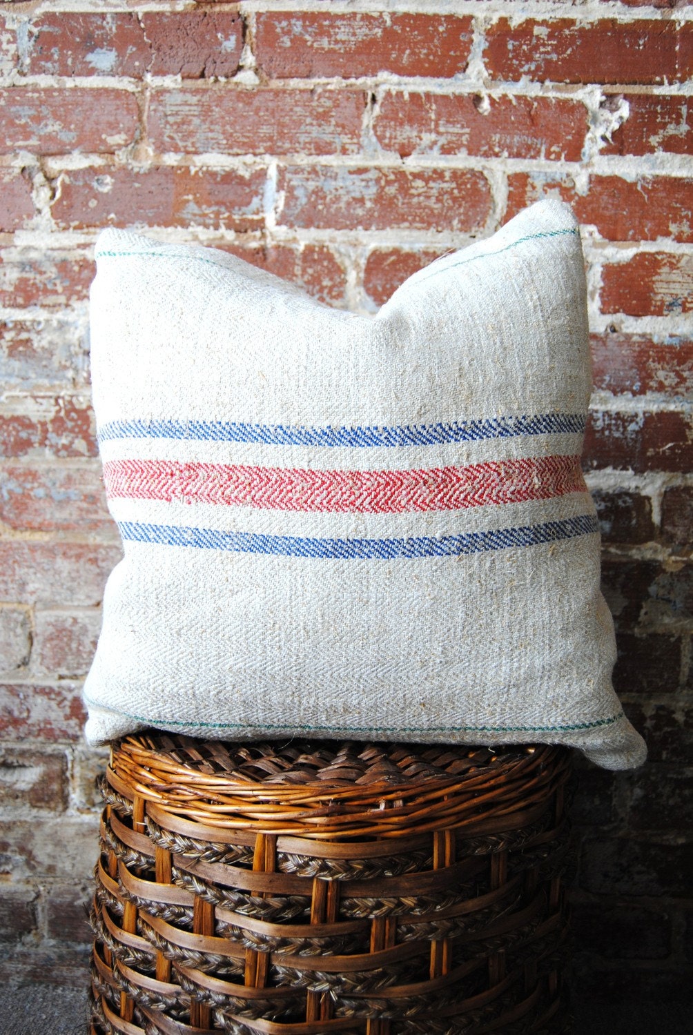 Village Series - Red Blue and Green Stripe 18"x18"