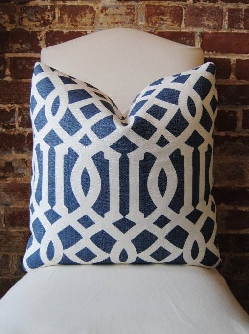 Imperial Trellis in Navy and White - Pillow Cover - 18 in square - Designer Pillow - Decorative Pillow - Throw Pillow