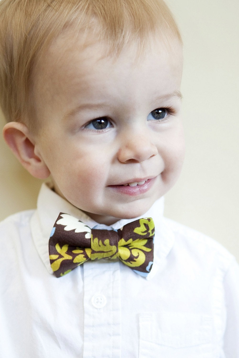 Toddler Bow Tie - Brown with Blue, Green, and White Floral