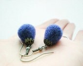 Felt Plum Drop Earrings - Needle Felted Purple Tear Earrings