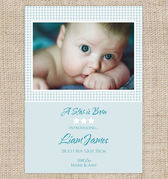 Printable Custom Baby Boy Custom Birth Announcement - Little Star Il_570xn