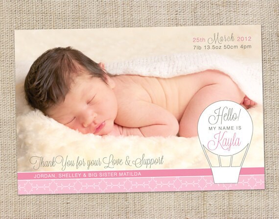 Printable Custom Baby Girl Birth Announcement - Up & Away Il_570xn