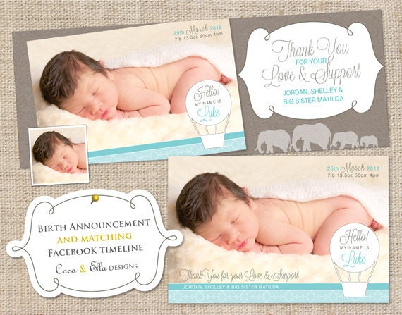 Facebook Cover Photo Announcement and Printable Birth Announcement Package Il_570xn