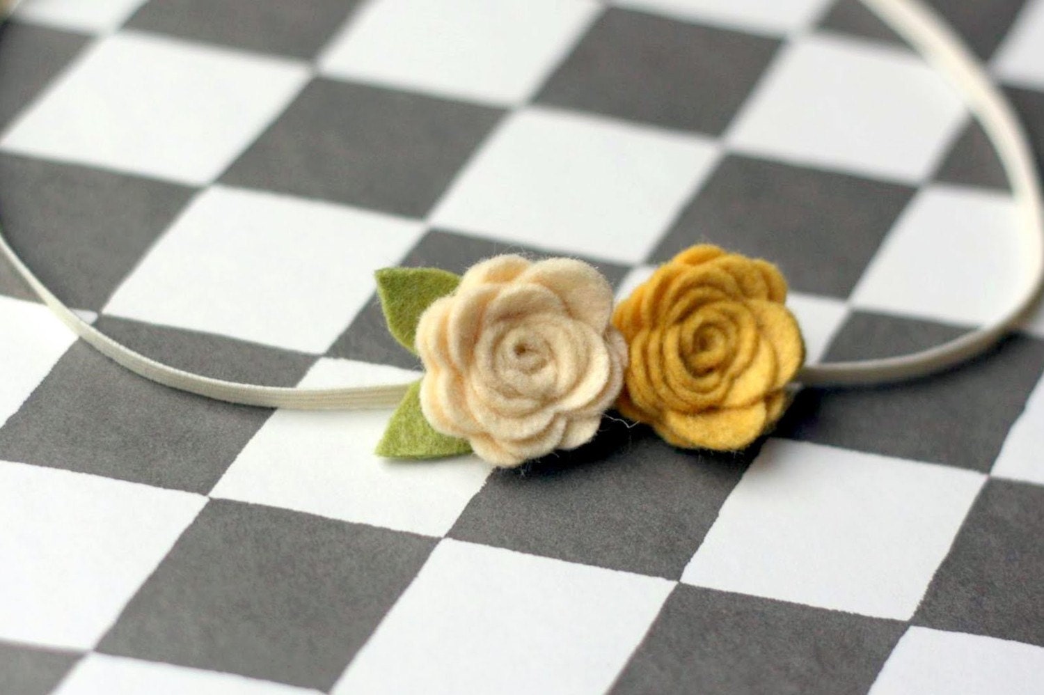 Small Felt Flowers Headband for baby - Mellow  Yellow & Ivory Headband for newborn, infant, toddler, tween, teen, adult - Newborn Photo Prop