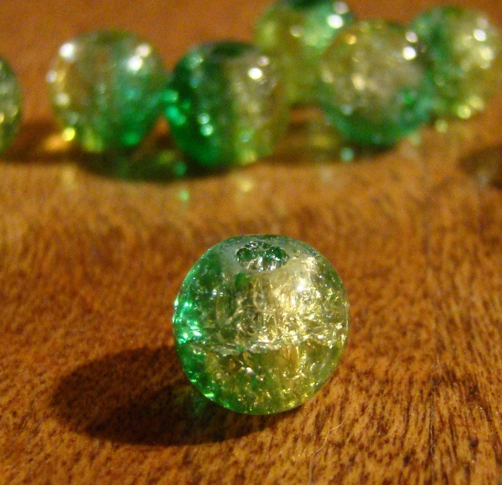Green/Yellow Bicolor 8mm Round Glass Crackle Beads (20)