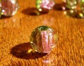 Pink/Green Bicolor 8mm Round Glass Crackle Beads (20)