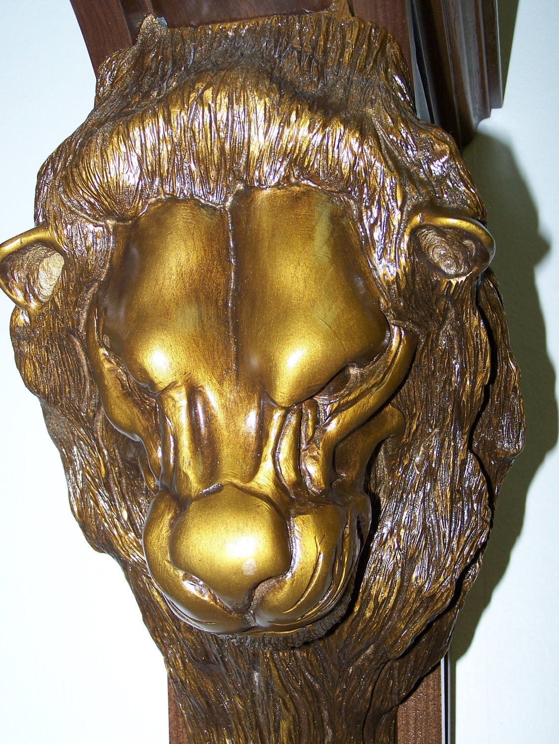 Lion Sculpture in Wood and Metallic Gold
