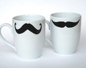 Mustache Coffee Mugs - WHITE - set of Four - select from eight different styles