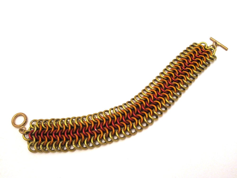 Fire red-orange-gold chainmaille bracelet