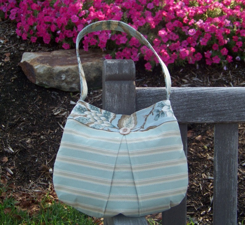 Unique Hobo Bag Purse with Sage Green and Tan Floral Print and Stripes - NEW LOWER PRICE