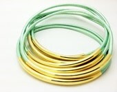 Bangle Bracelets- Oasis Turquoise Leather Bangle Bracelets with Gold or Silver Tube Beads