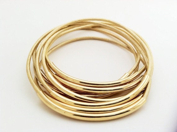 Gold Leather Bangle Bracelets- Gold Bangle, Bohemian Bangle, Leather Bangles