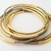 Taupe Leather Bangle Bracelets with Double Gold or Silver Tube Accents